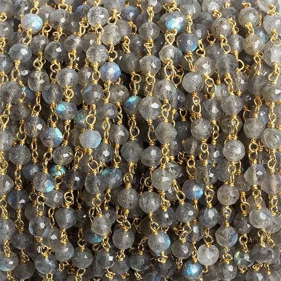 4mm Labradorite faceted round Vermeil Chain by the foot 35 beads - Beadsofcambay.com