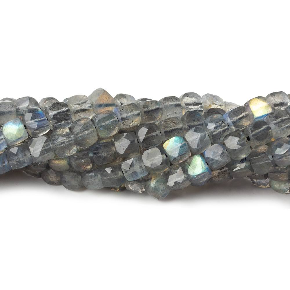 4mm Labradorite micro faceted cubes 12 inch 80 beads - Beadsofcambay.com