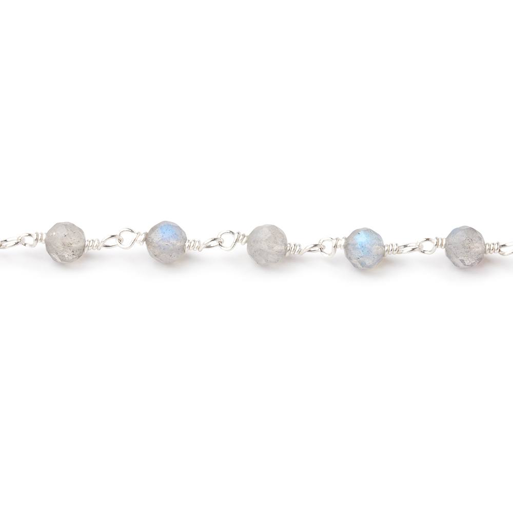 4mm Labradorite Micro Faceted Rounds on Silver Plated Chain - Beadsofcambay.com