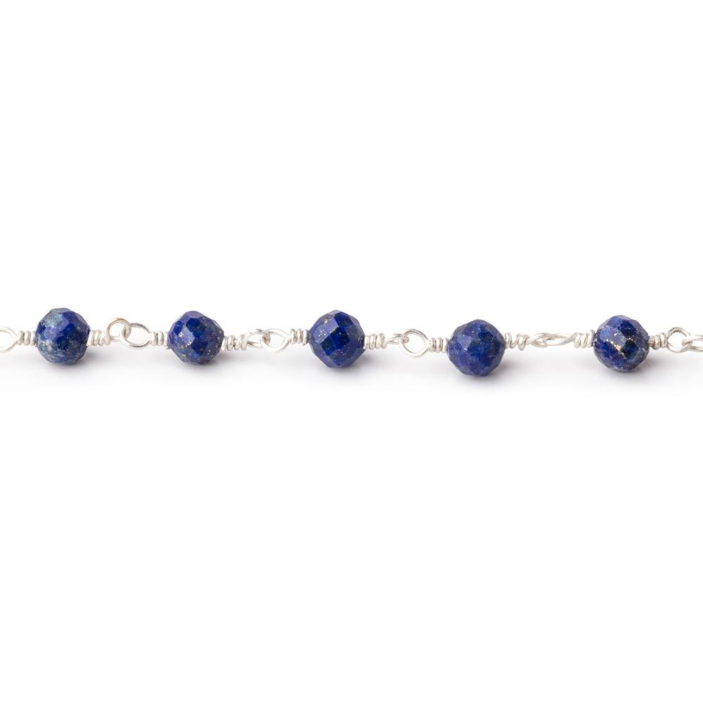 4mm Lapis Lazuli Micro Faceted Rounds on Silver Plated Chain - Beadsofcambay.com