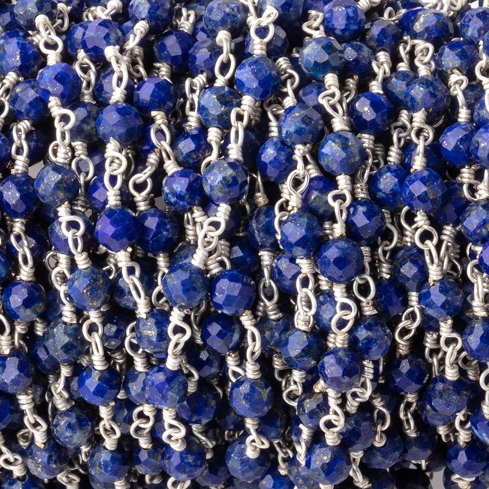 4mm Lapis Lazuli Micro Faceted Rounds on Silver Plated Chain - Beadsofcambay.com