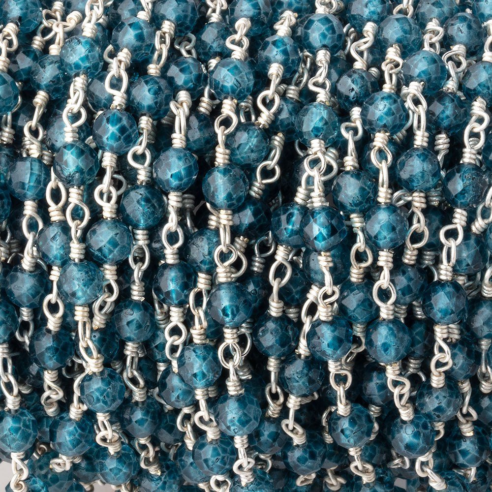 4mm London Blue Quartz Micro Faceted Rounds on Silver Plated Chain - Beadsofcambay.com
