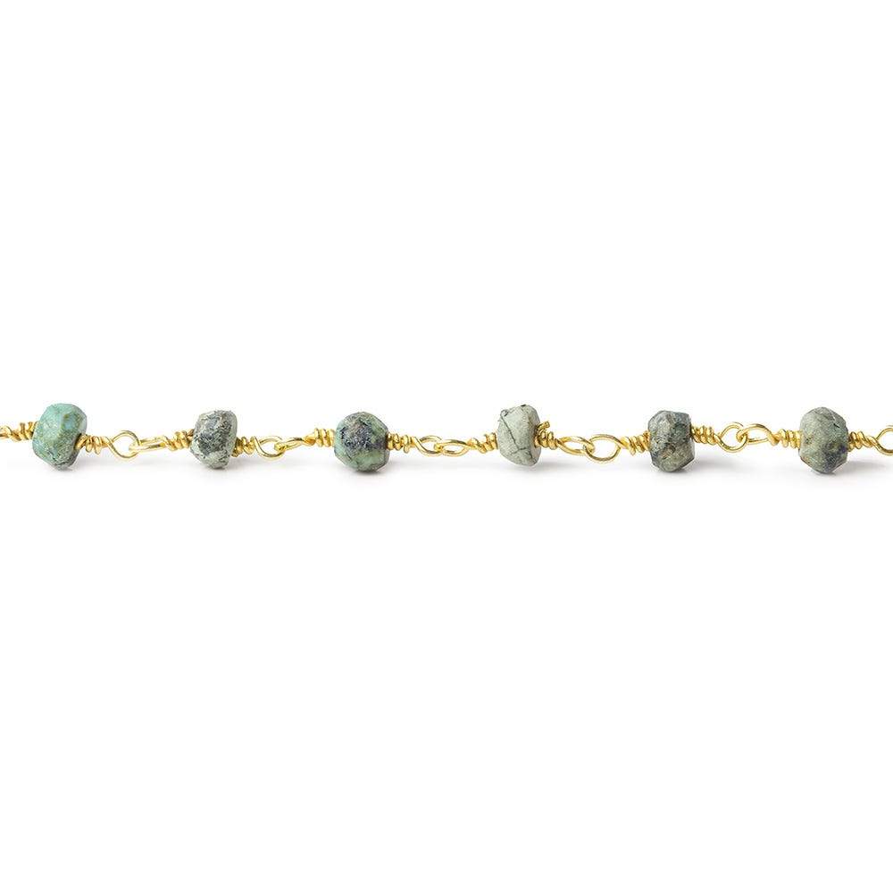 4mm Matte African Turquoise faceted rondelle Gold plated Chain  - Beadsofcambay.com