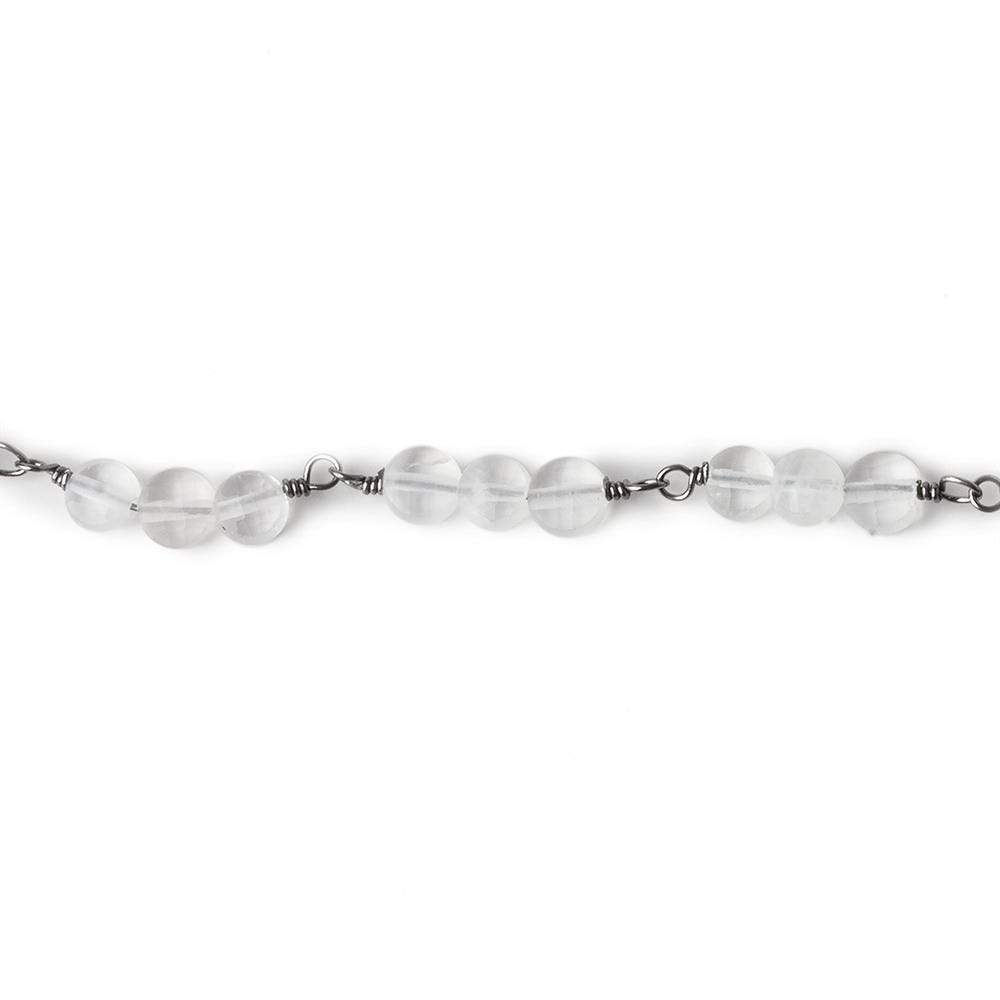 4mm Matte Crystal Quartz faceted coin Trio Black Gold Chain by the foot 54 beads per length - Beadsofcambay.com