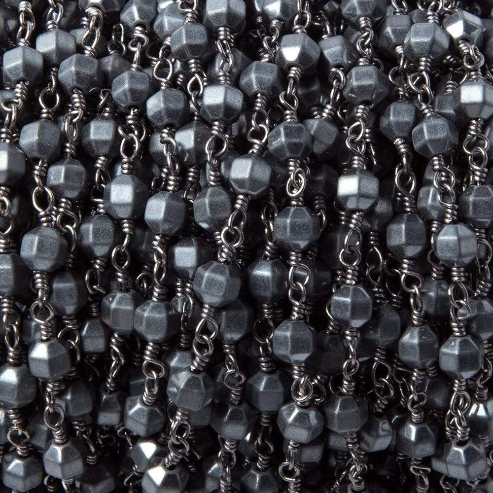 4mm Matte Hematite faceted hexagon Black Gold Chain by the foot 26pcs - Beadsofcambay.com