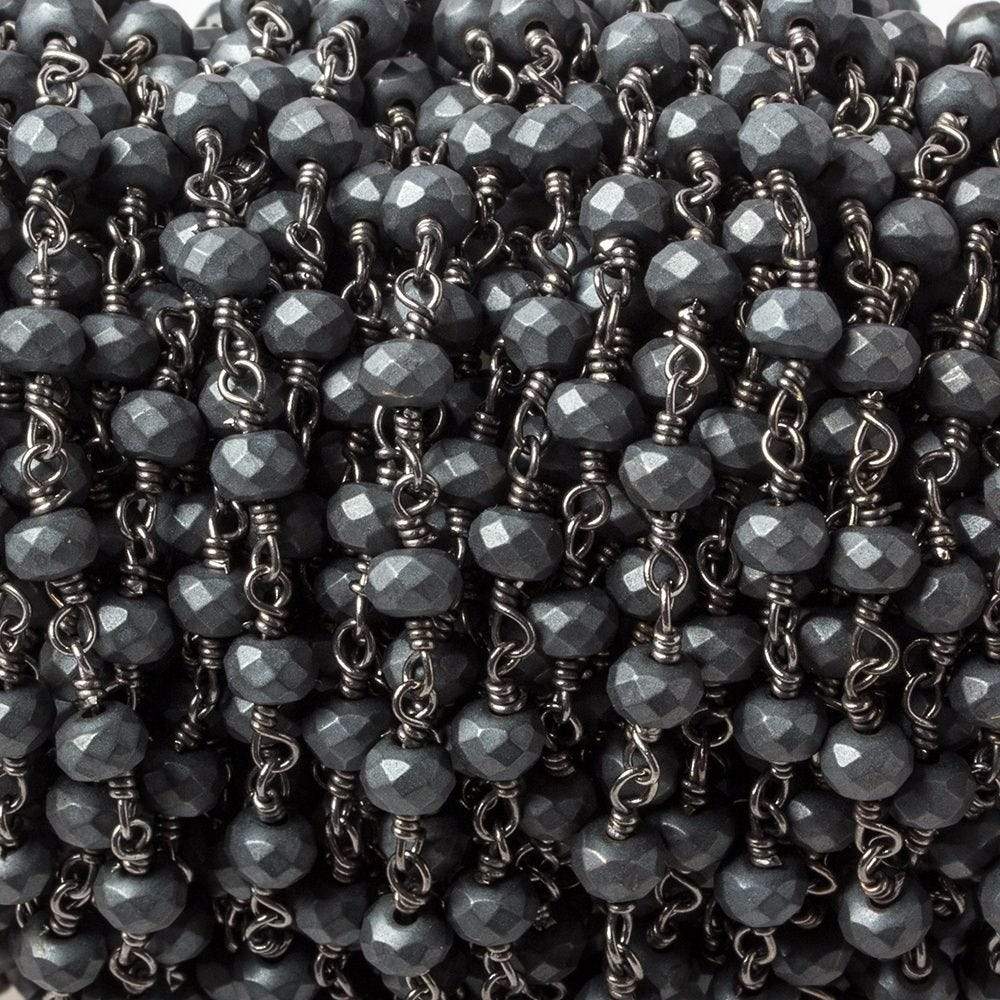 4mm Matte Hematite faceted rondelle Black Gold chain by the foot 35 pieces - Beadsofcambay.com