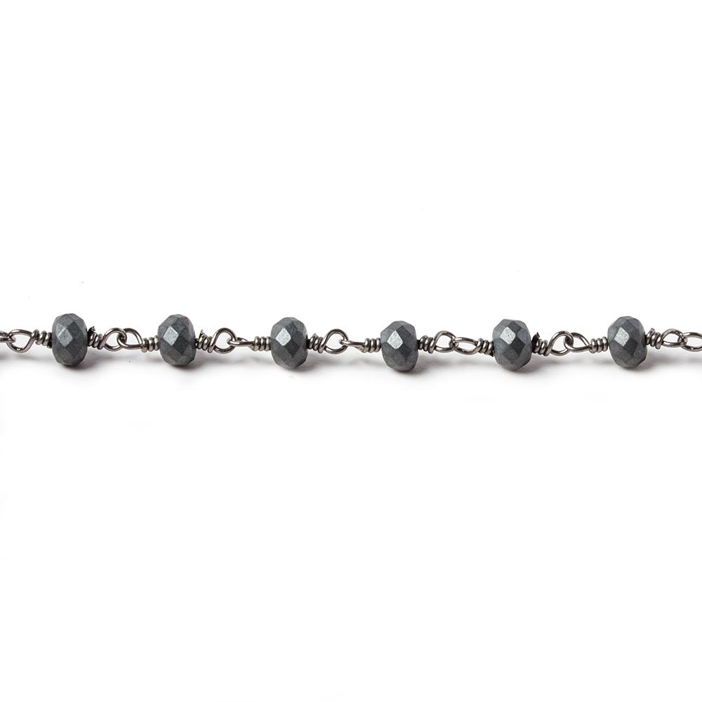 4mm Matte Hematite faceted rondelle Black Gold chain by the foot 35 pieces - Beadsofcambay.com