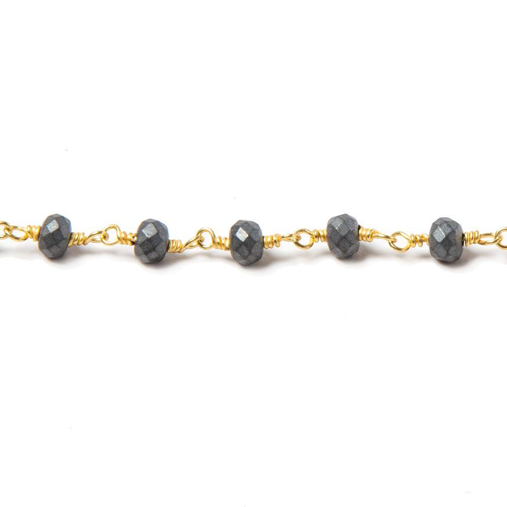 4mm Matte Hematite faceted rondelle Gold plated Chain by the foot 34 pcs - Beadsofcambay.com