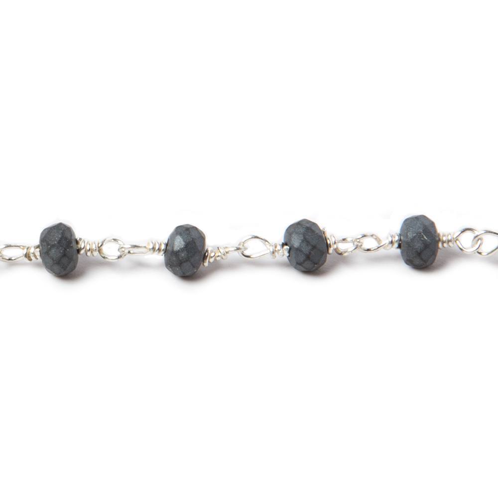 4mm Matte Hematite faceted rondelle Silver plated Chain by the foot 34 pcs - Beadsofcambay.com