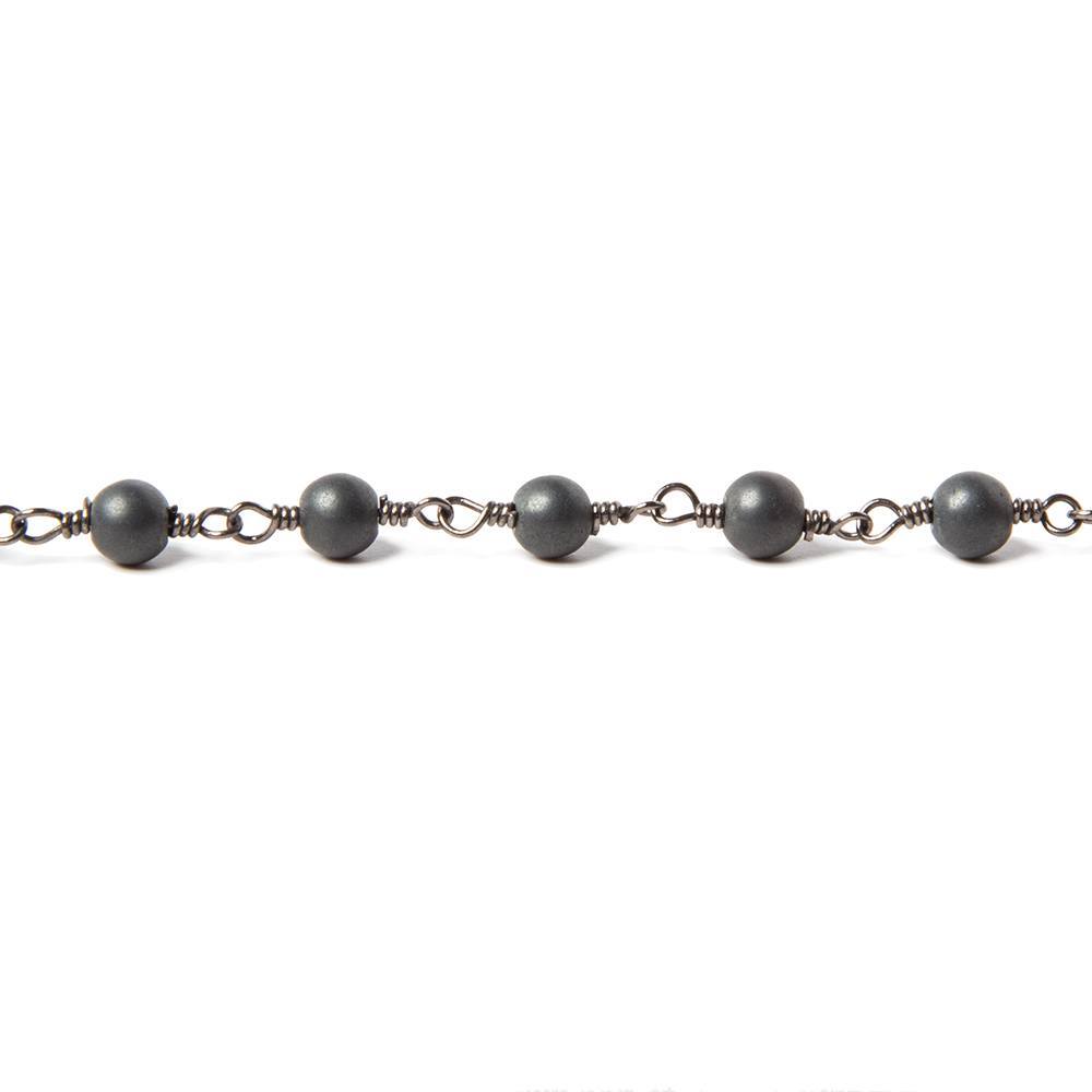 4mm Matte Hematite plain round Black Gold Chain by the foot 27 pcs - Beadsofcambay.com