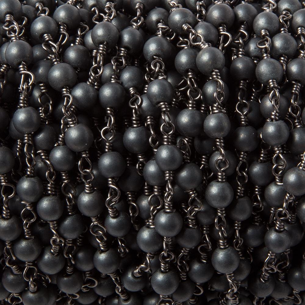 4mm Matte Hematite plain round Black Gold Chain by the foot 27 pcs - Beadsofcambay.com