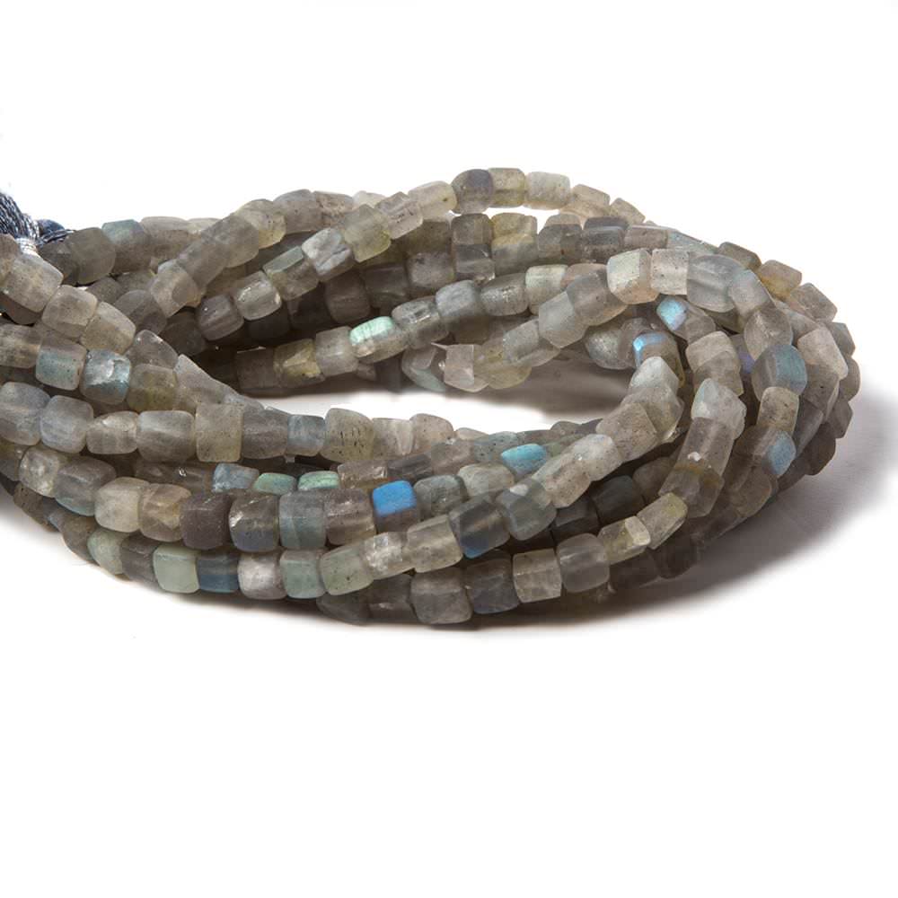 4mm Matte Labradorite plain cube beads 7.5 inches 44 pieces - Beadsofcambay.com