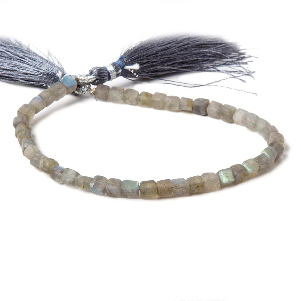 4mm Matte Labradorite plain cube beads 7.5 inches 44 pieces - Beadsofcambay.com