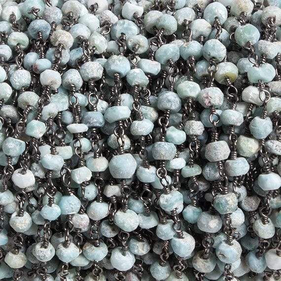4mm Matte Larimar faceted rondelle Black Gold Chain by the foot 34 pieces - Beadsofcambay.com