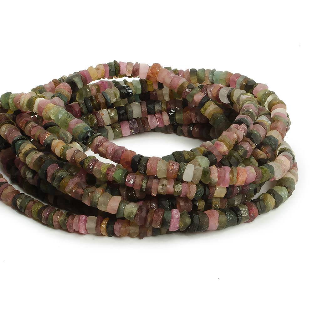 4mm Matte Multi Color Tourmaline plain heshi beads 12 inch 157 - Beadsofcambay.com