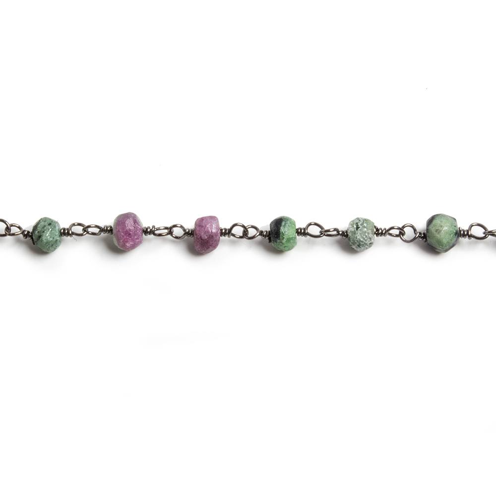 4mm Matte Ruby in Zoisite faceted rondelle Black Gold Chain by the foot 34 pieces - Beadsofcambay.com