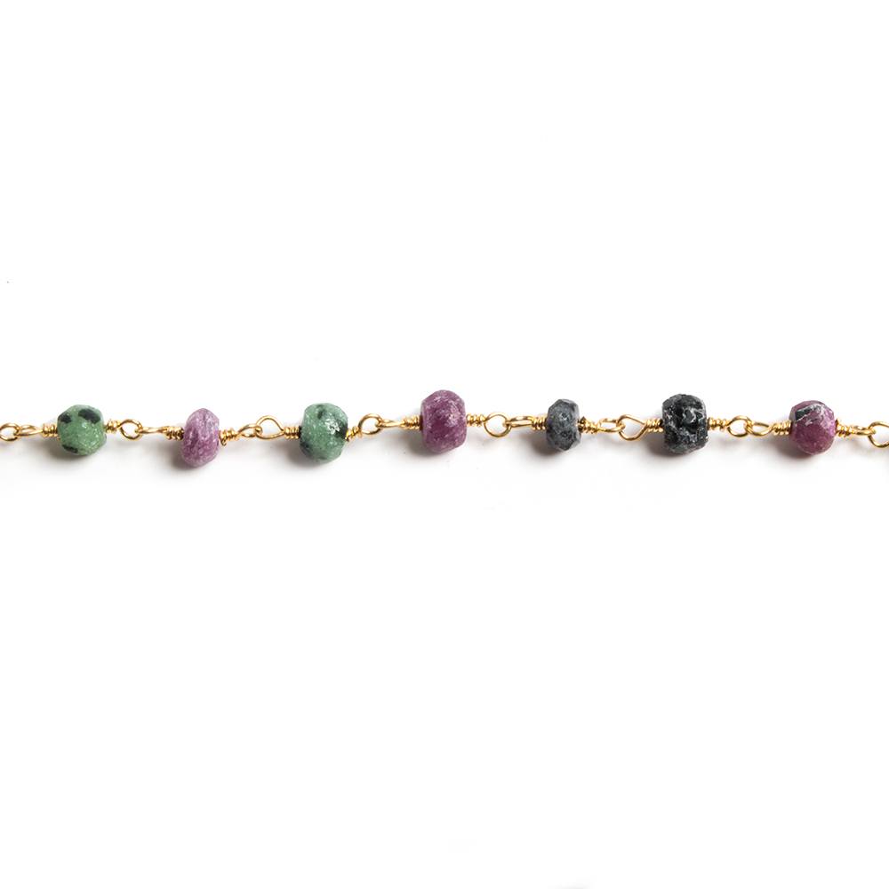 4mm Matte Ruby in Zoisite rondelle Gold Chain by the foot 34 pieces - Beadsofcambay.com