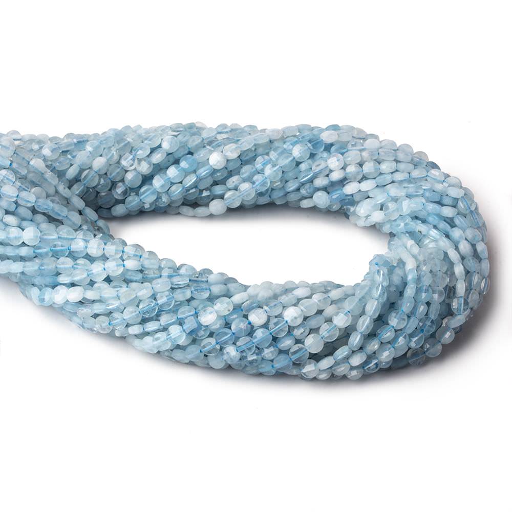 4mm Milky Aquamarine checkerboard calibrated faceted coins 12.5 inch 85 beads AAA - Beadsofcambay.com
