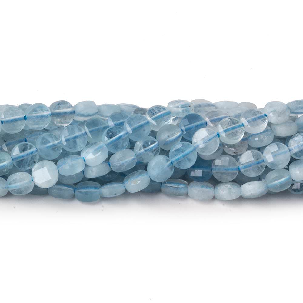 4mm Milky Aquamarine checkerboard calibrated faceted coins 12.5 inch 85 beads AAA - Beadsofcambay.com