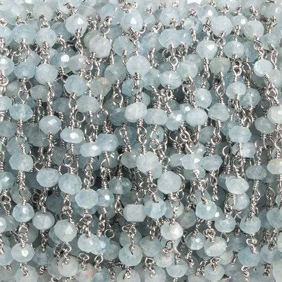 4mm Milky Aquamarine faceted rondelle Silver Chain by the foot 34 pieces - Beadsofcambay.com