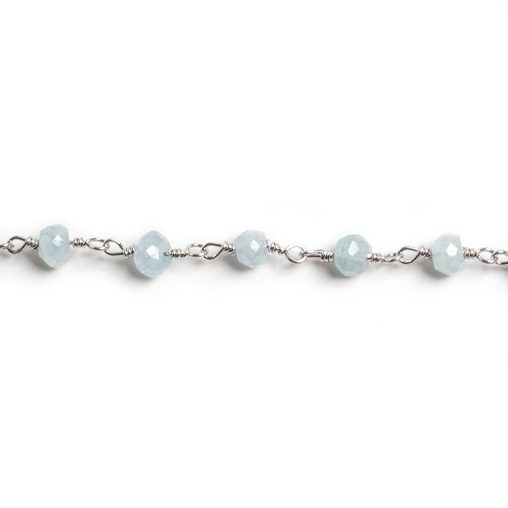 4mm Milky Aquamarine faceted rondelle Silver Chain by the foot 34 pieces - Beadsofcambay.com