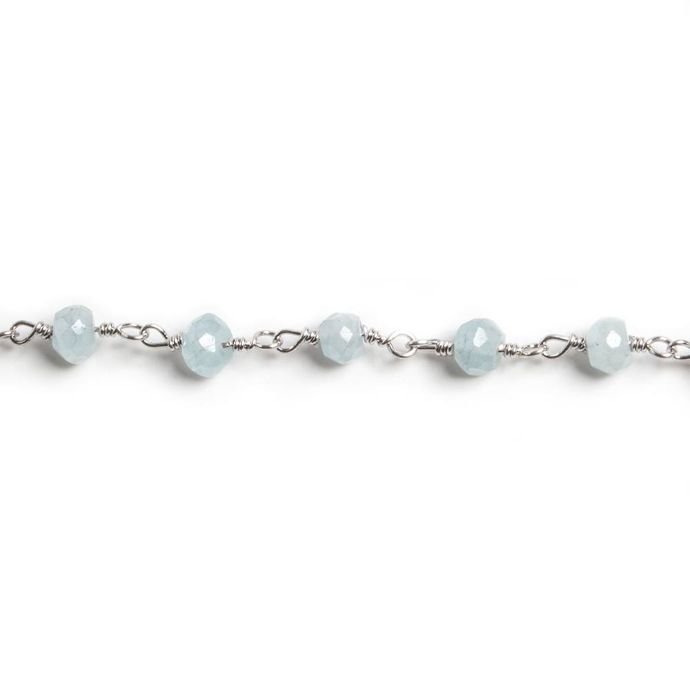 4mm Milky Aquamarine faceted rondelle Silver Chain by the foot 34 pieces - Beadsofcambay.com