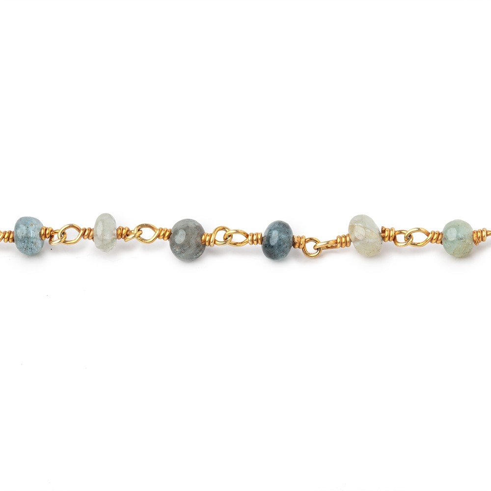 4mm Moss Aquamarine Plain Rondelle Beads on Vermeil Chain - Beadsofcambay.com