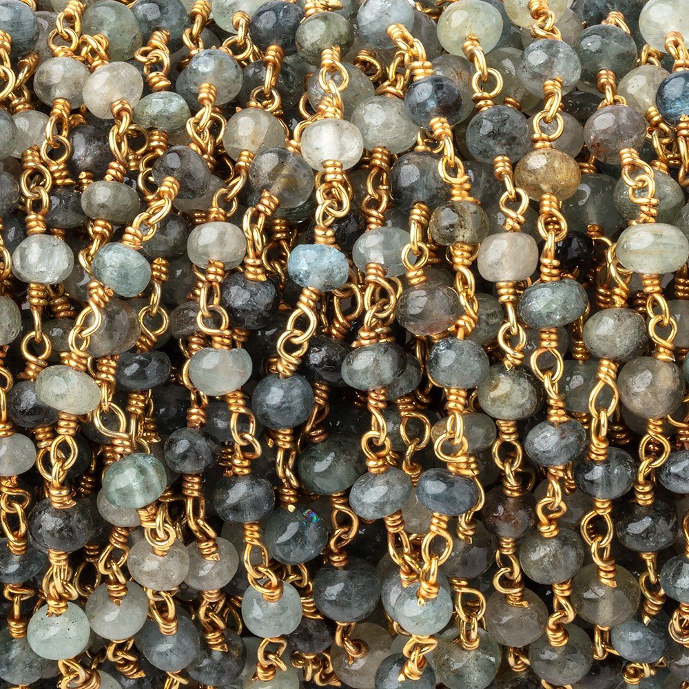 4mm Moss Aquamarine Plain Rondelle Beads on Vermeil Chain - Beadsofcambay.com