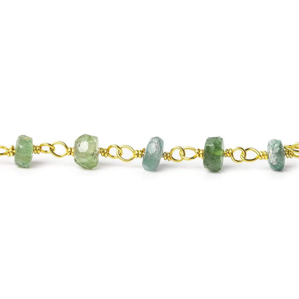 4mm Moss Aquamarine tonal faceted rondelle Vermeil Chain by the foot 40 beads AAA - Beadsofcambay.com