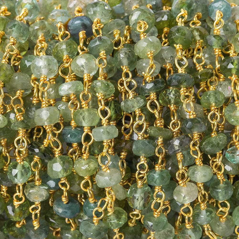4mm Moss Aquamarine tonal faceted rondelle Vermeil Chain by the foot 40 beads AAA - Beadsofcambay.com