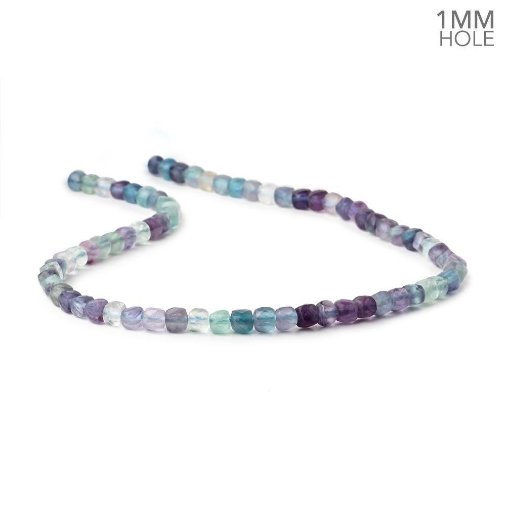 4mm Multi Color Fluorite Micro Faceted Cubes 12 Inch 85 Beads 1mm Large Hole - Beadsofcambay.com
