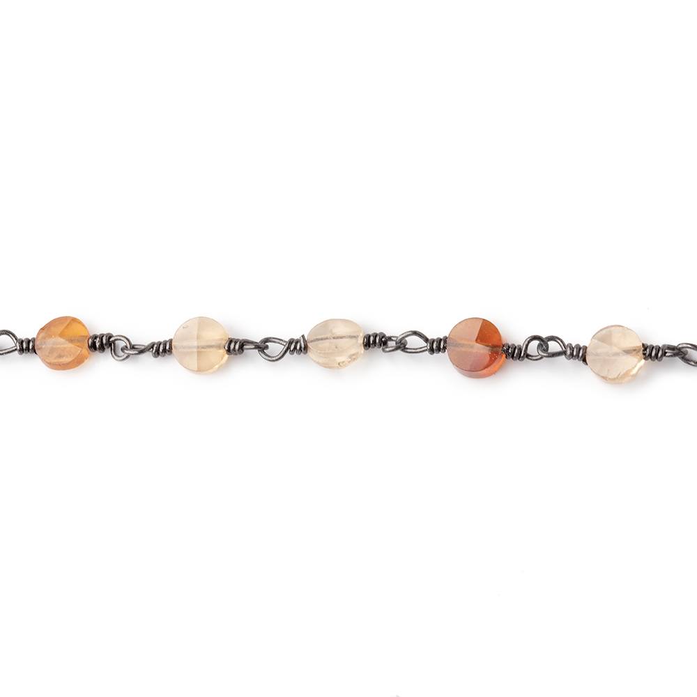 4mm Multi Color Hessonite Faceted Coins on Black Gold Plated Chain by the Foot 28 Beads - Beadsofcambay.com
