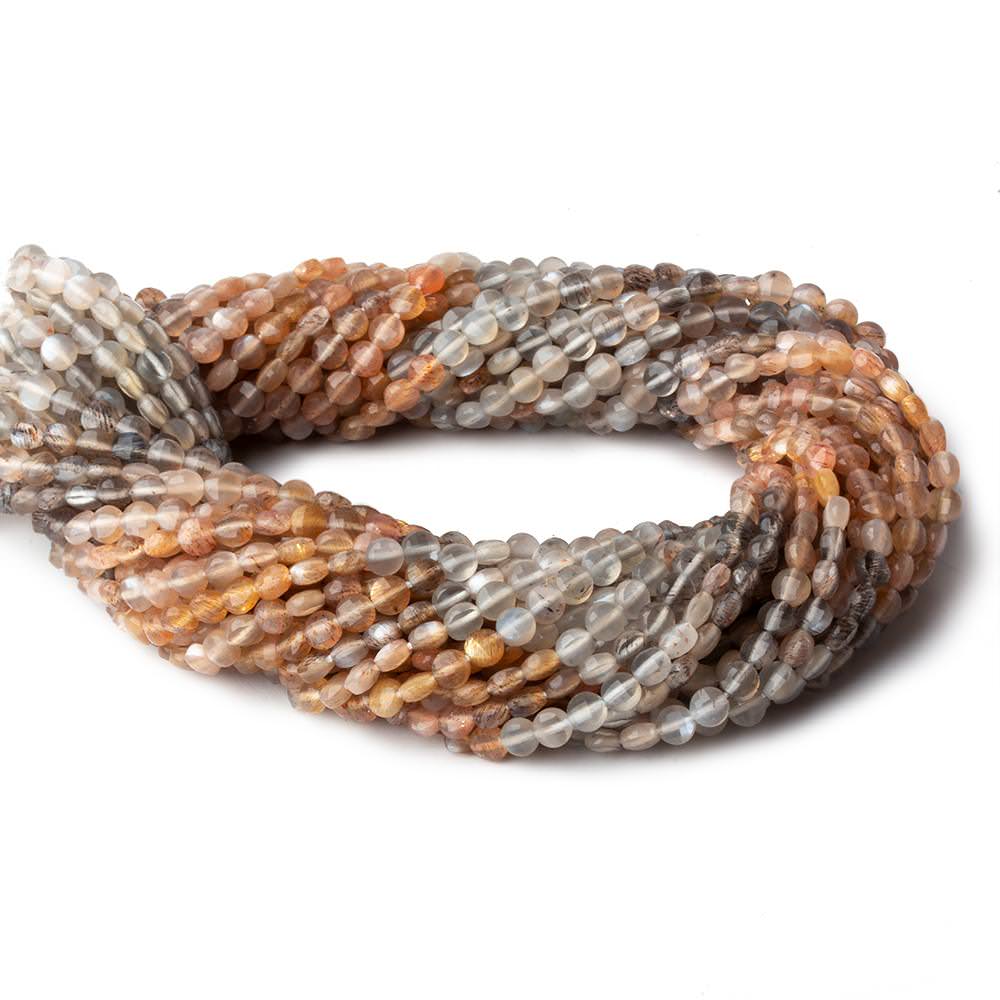 4mm Multi Color Moonstone checkerboard calibrated faceted coins 12.5 inch 85 beads AAA - Beadsofcambay.com