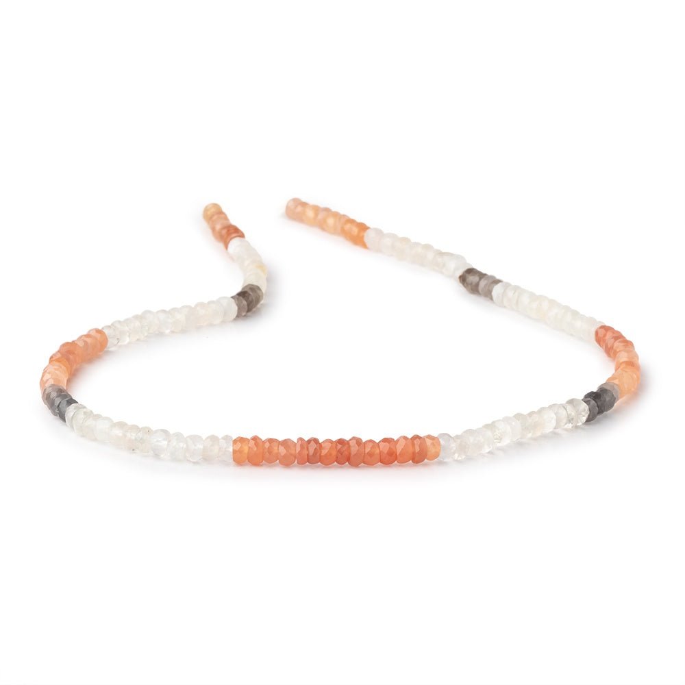 4mm Multi Color Moonstone Faceted Rondelle Beads 13.75 inches 139 pieces - Beadsofcambay.com