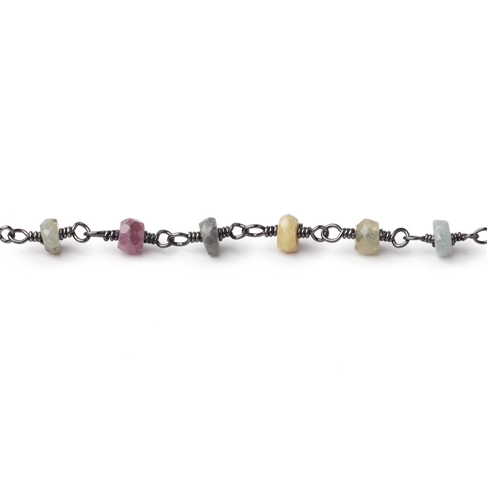 4mm Multi Color Sapphire Faceted Rondelles on Black Gold Plated Chain - Beadsofcambay.com