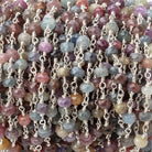 4mm Multi Color Sapphire Faceted Rondelles on Silver Plated Chain - Beadsofcambay.com