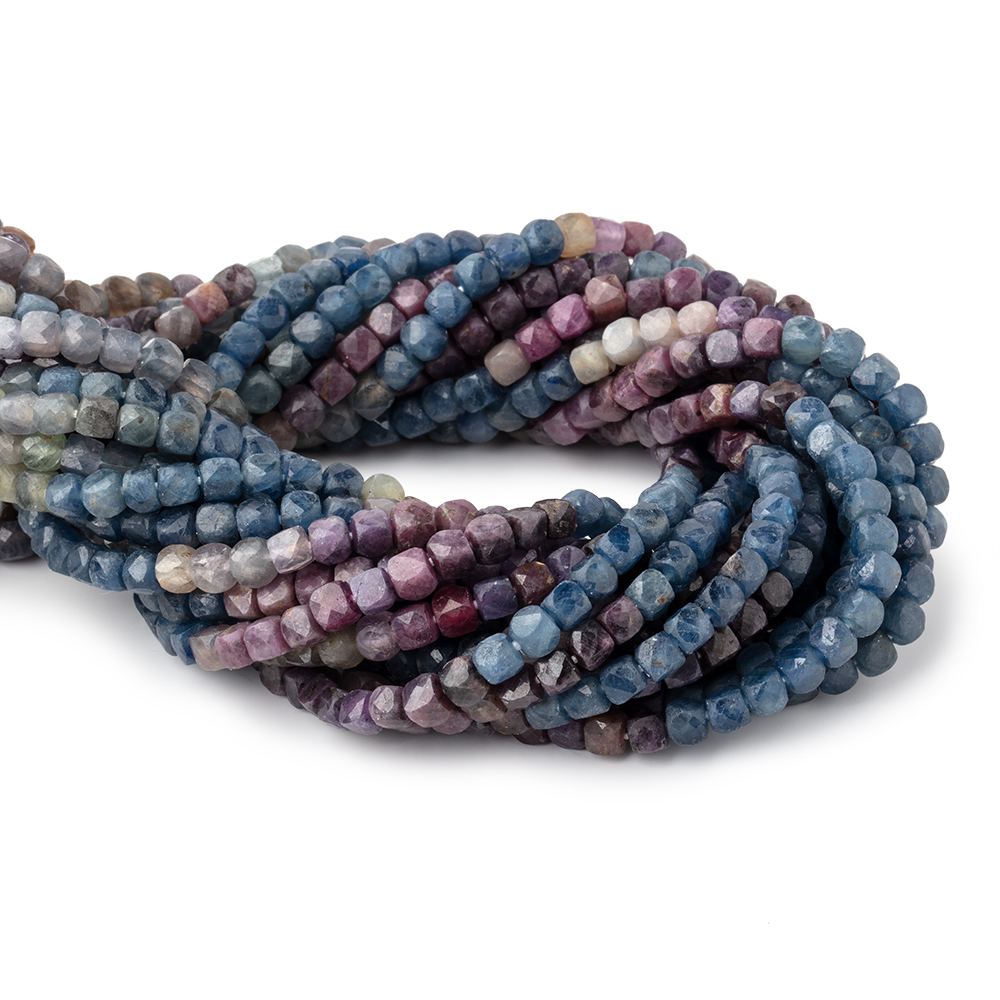 4mm Multi Color Sapphire Micro Faceted Cube Beads 12 inch 70 pieces - Beadsofcambay.com