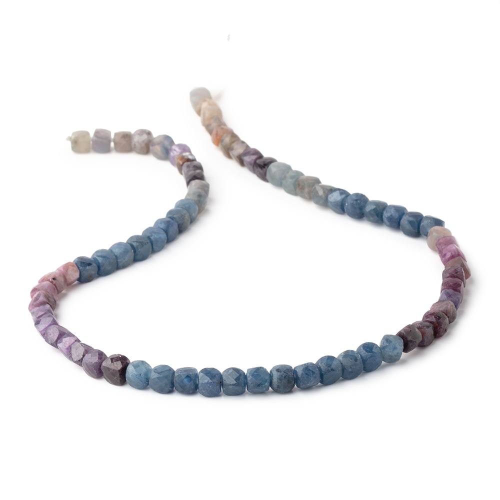 4mm Multi Color Sapphire Micro Faceted Cube Beads 12 inch 70 pieces - Beadsofcambay.com