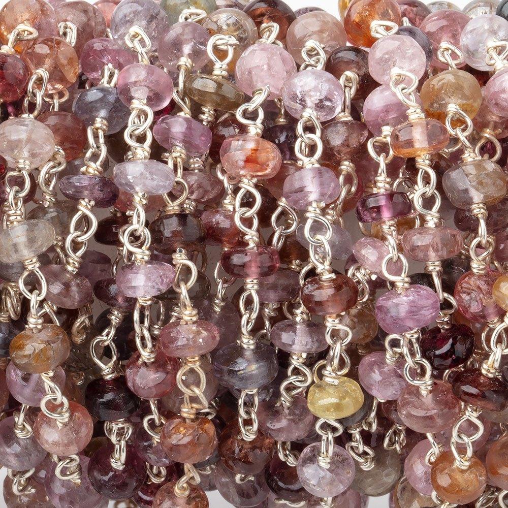 4mm Multi Color Spinel Plain Rondelles on .925 Silver Hand Wrapped Chain - Beadsofcambay.com