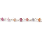 4mm Multi Color Spinel Plain Rondelles on .925 Silver Hand Wrapped Chain - Beadsofcambay.com