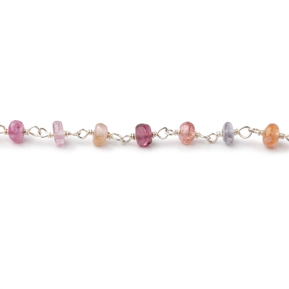 4mm Multi Color Spinel Plain Rondelles on .925 Silver Hand Wrapped Chain - Beadsofcambay.com