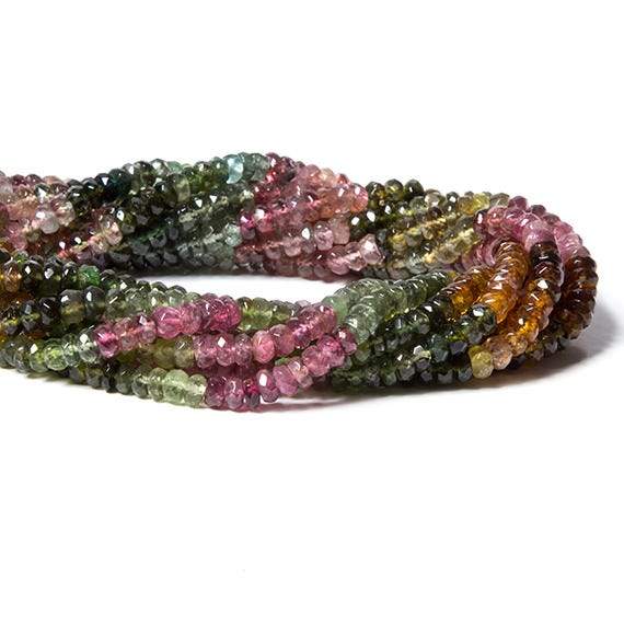 4mm Multi Color Tourmaline Beads Faceted Rondelle 160 pcs - Beadsofcambay.com