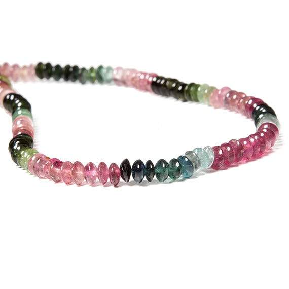 4mm Multi Color Tourmaline Beads Plain Disc Rondelle - Beadsofcambay.com