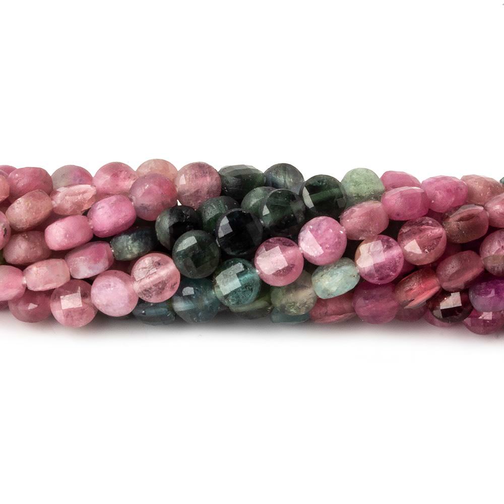 4mm Multi Color Tourmaline checkerboard calibrated faceted coins 12.5 inch 85 beads AAA - Beadsofcambay.com