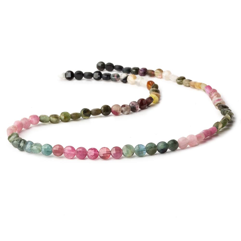 4mm Multi Color Tourmaline checkerboard calibrated faceted coins 12.5 inch 85 beads AAA - Beadsofcambay.com