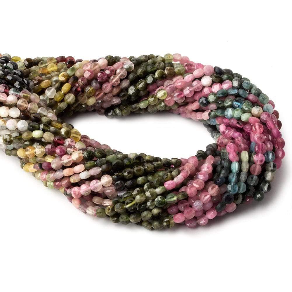 4mm Multi Color Tourmaline checkerboard calibrated faceted coins 12.5 inch 85 beads AAA - Beadsofcambay.com