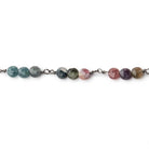 4mm Multi Color Tourmaline Faceted Coin Trio Black Gold Chain by the Foot 51 beads - Beadsofcambay.com
