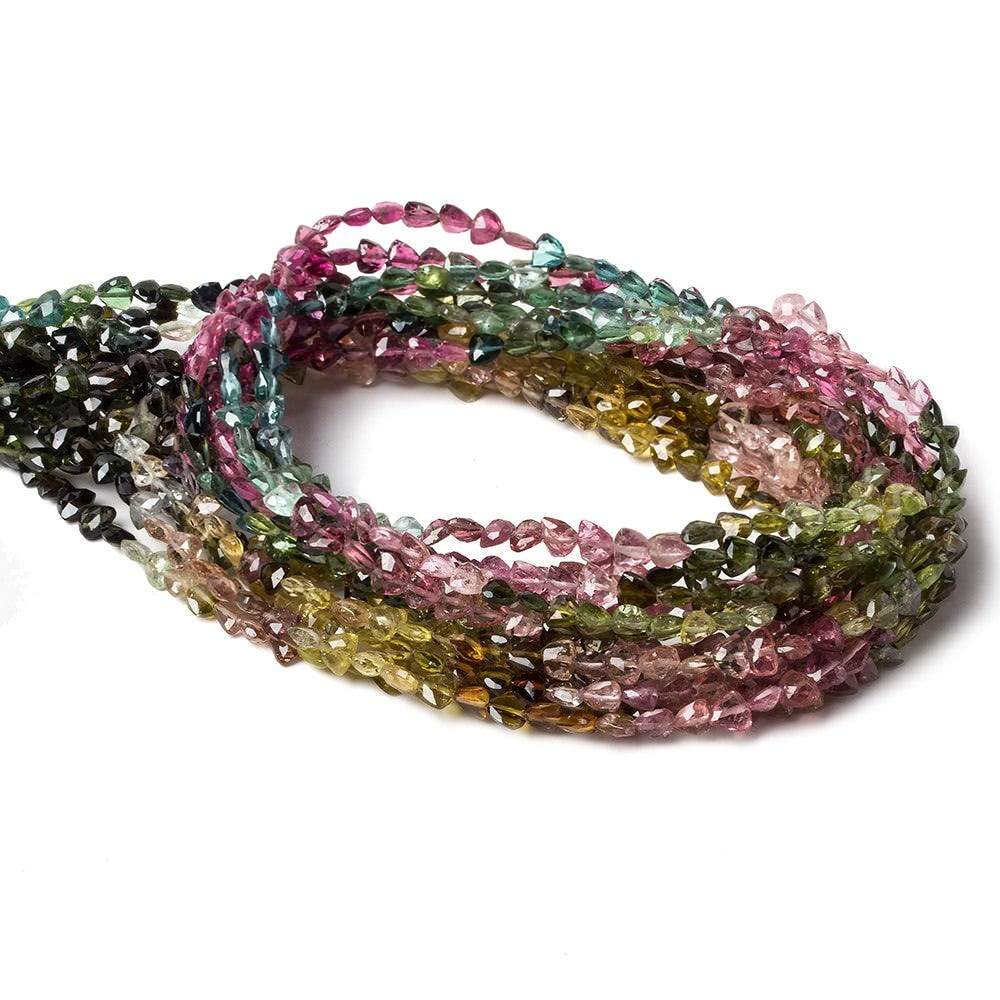 4mm Multi Color Tourmaline faceted trillion beads 18 inch 118 pieces AA - Beadsofcambay.com