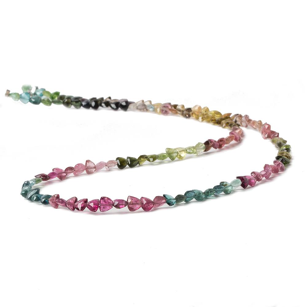 4mm Multi Color Tourmaline faceted trillion beads 18 inch 118 pieces AA - Beadsofcambay.com