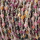 4mm Multi Color Tourmaline Micro Faceted Rounds on Silver Plated Chain - Beadsofcambay.com